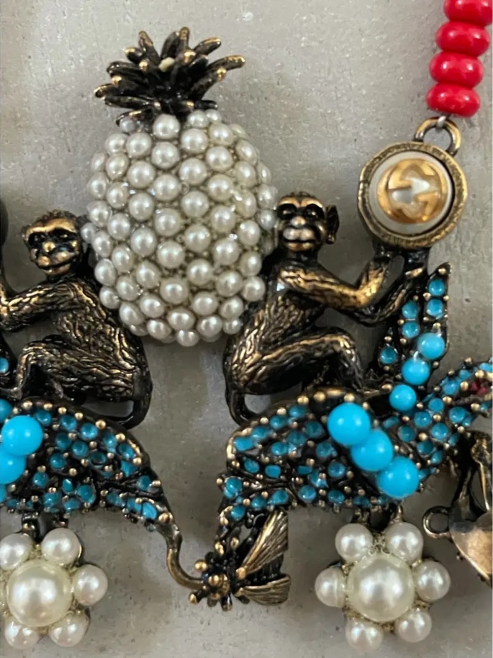 GUCCI double monkeys pearl necklace - Picture 3 of 5
